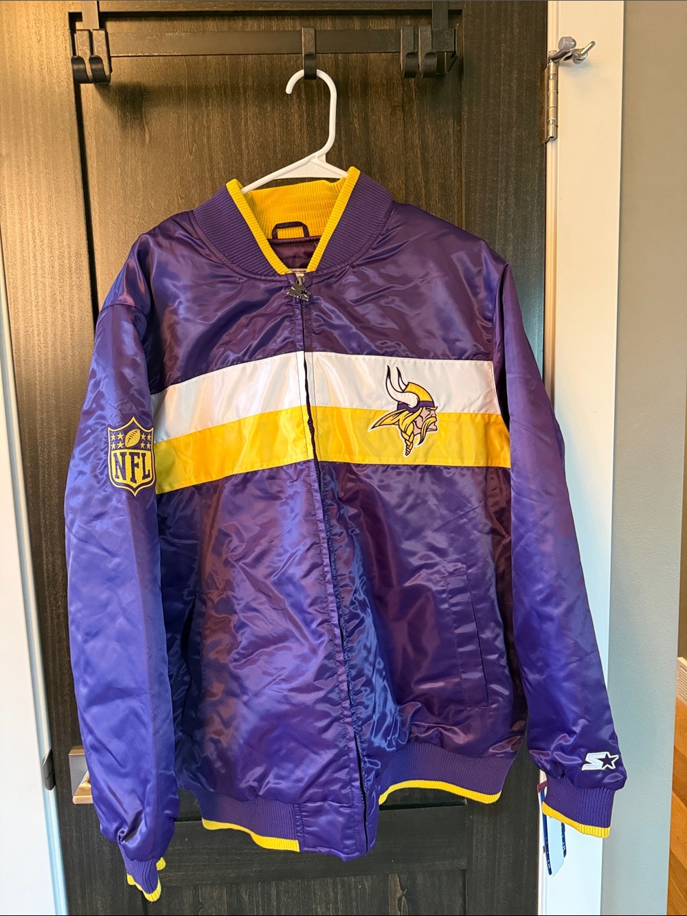 STARTER Purple, White & Gold Minnesota Vikings Satin Bomber Jacket